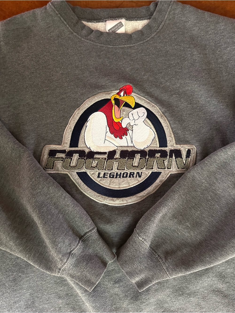 Y2K Warner Bros Foghorn Leghorn Sweatshirt Gray Embroidered Appliqué Size L